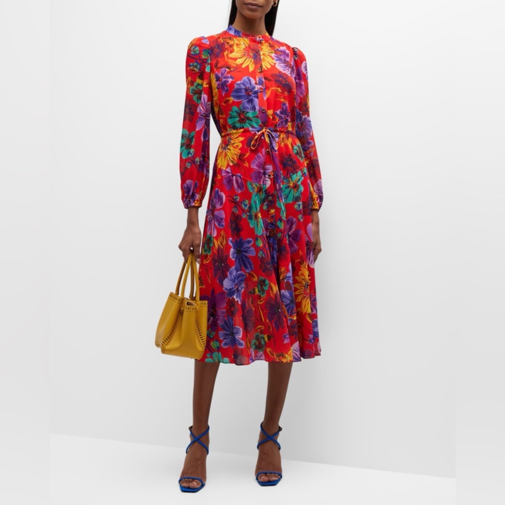 NWT Milly Long Sleeve Floral Midi Dress size 10 (originally $475)